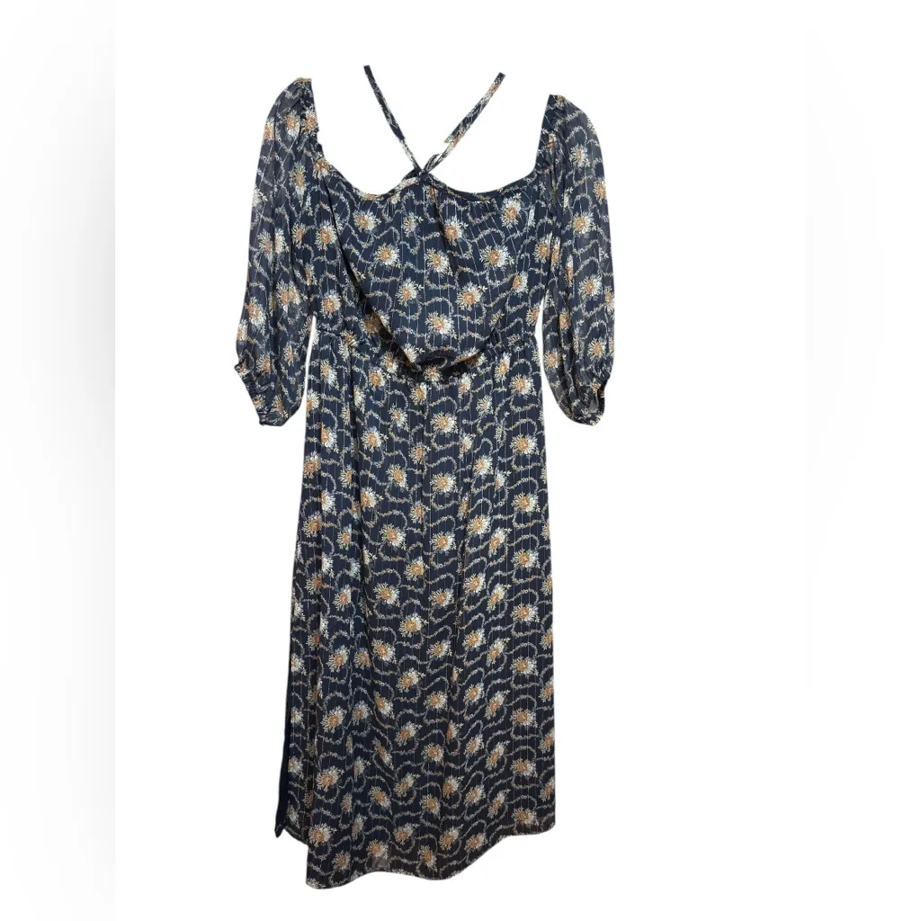 Club Monaco Tansa Dress in Deep Sapphire Blue Floral Metallic Pattern Sz 2 - Image 6