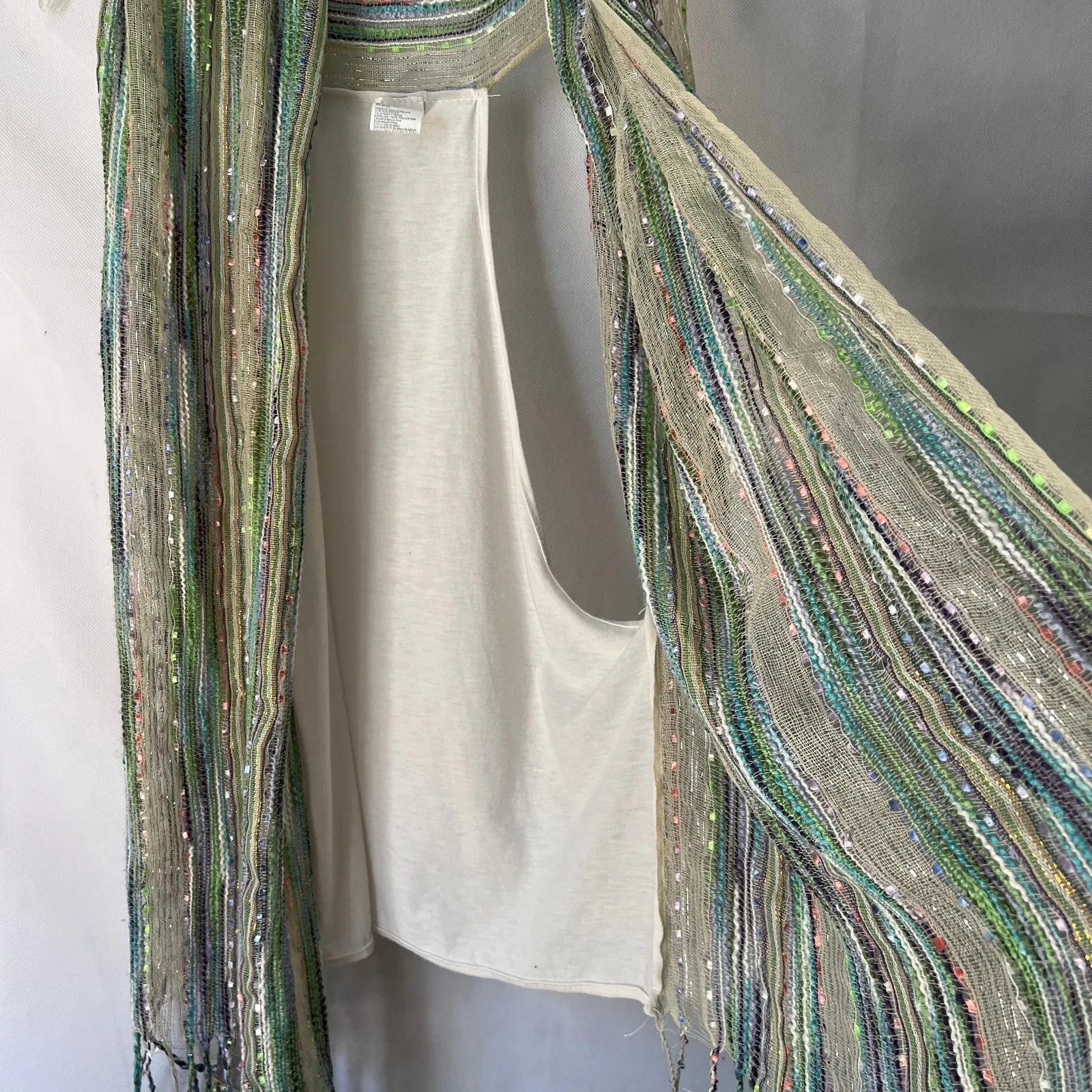 Women's Multicolor Metallic Print Bohemian Fringe Sleeveless Cardigan One Size Size undefined - Image 7