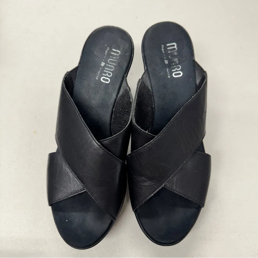 Munro Black Leather Heeled Mule Womens 7 Comfort Shoes Classic Chunky 90s Y2K - Image 4