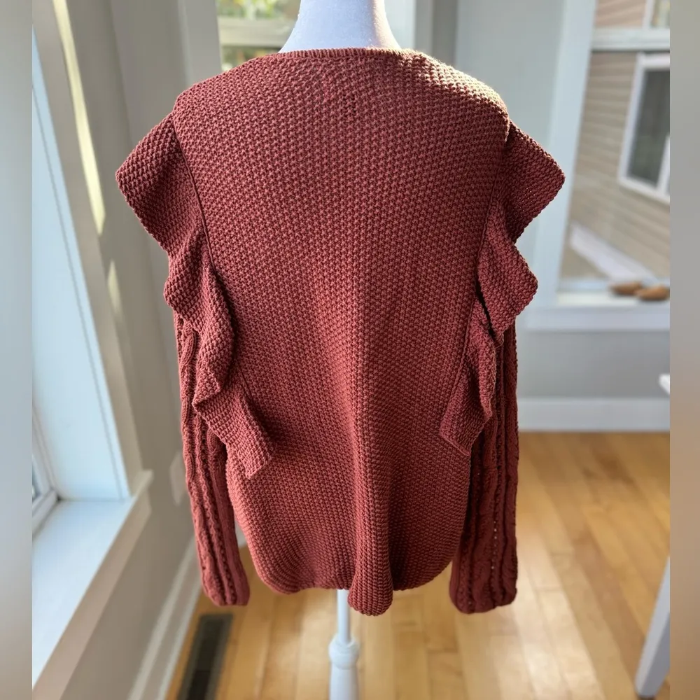 Universal Thread Rust Brown Ruffle Cotton Cardigan Sweater Size XL - Image 4