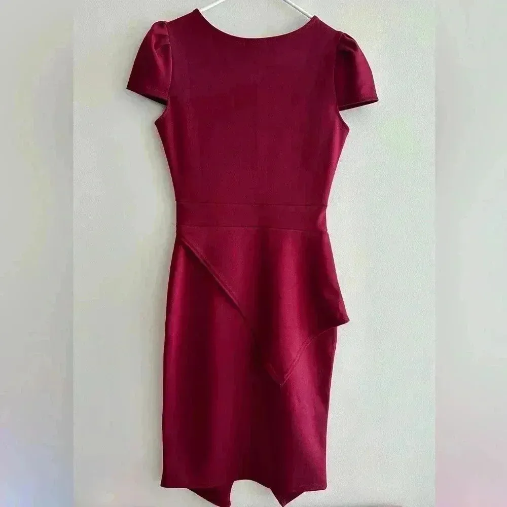 boohoo Night Laura Wrap Skirt Bodycon Dress, Berry, Size 6 - Image 10