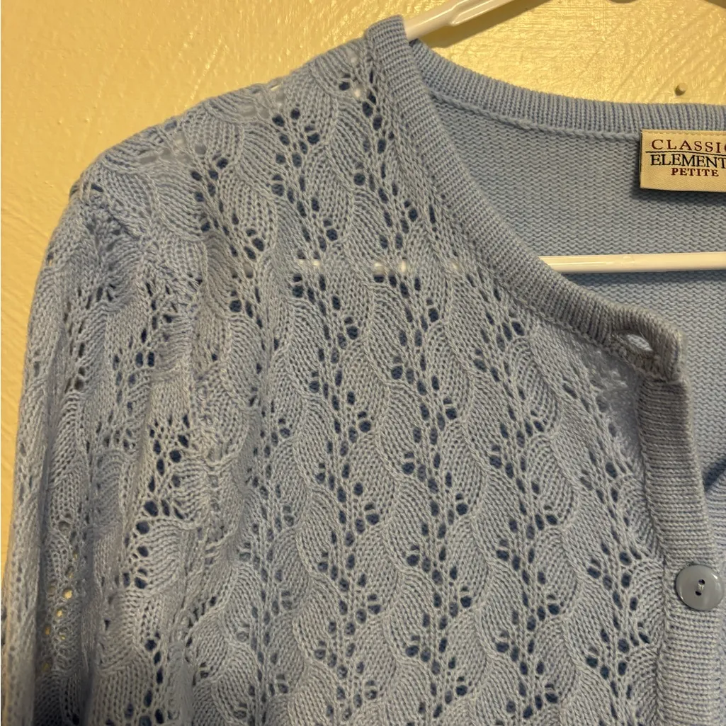 Vintage Classic Elements Light Blue Lace Knit Cardigan Sweater L Petite (14–16) - Image 5