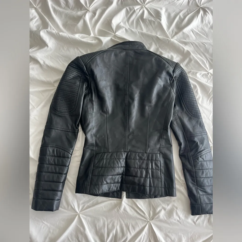 Black Leather Jacket with Gold Accents Size XS - Image 5