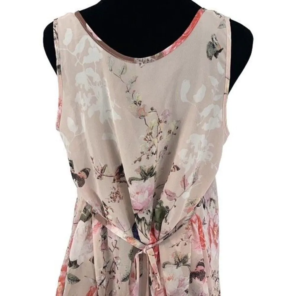 Entro‎ Womens Tunic Top Sleeveless Tie Back Floral Tank Blouse Pink Beige Small - Image 5