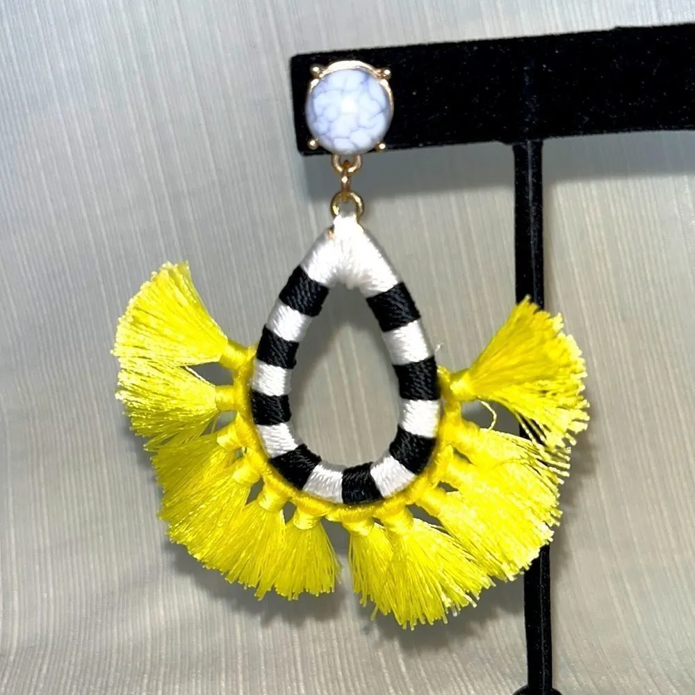 Vici Zebra and Yellow Statement Earrings with Marble Stud - Image 2