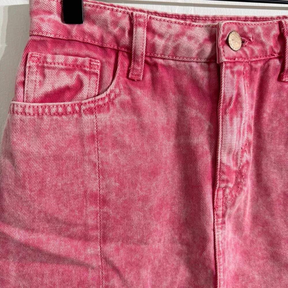 Zara Pink Acid Wash Frayed Hem Denim Mini Skirt Size Small - Image 2
