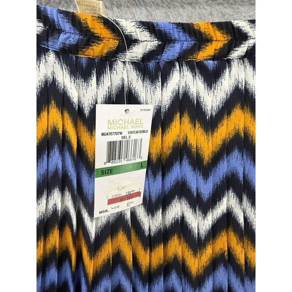 MK Michael Kors Women's Maxi Skirt Striped Pleated Size Large Chevron - Image 8