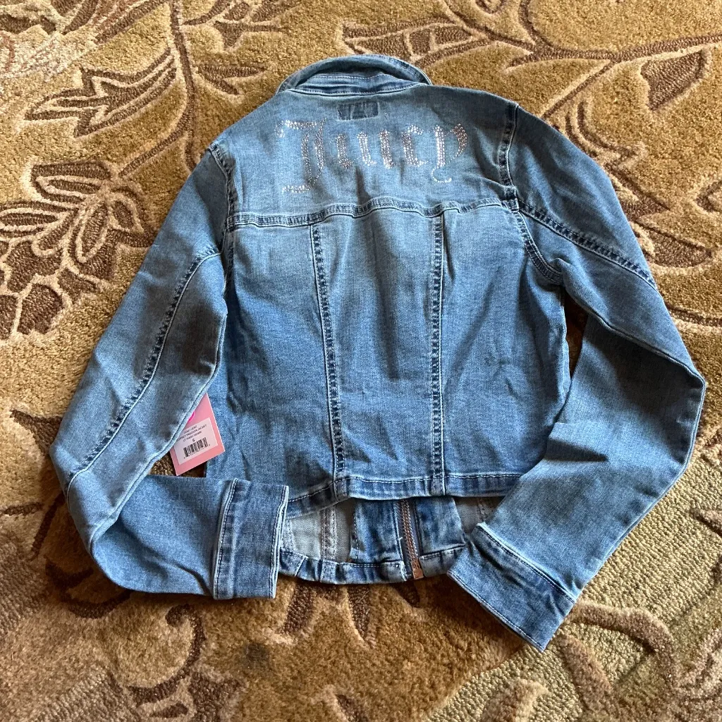 Juicy Couture Corset Style Front Zip Trucker Jacket in Light Wash sz S NWT - Image 11