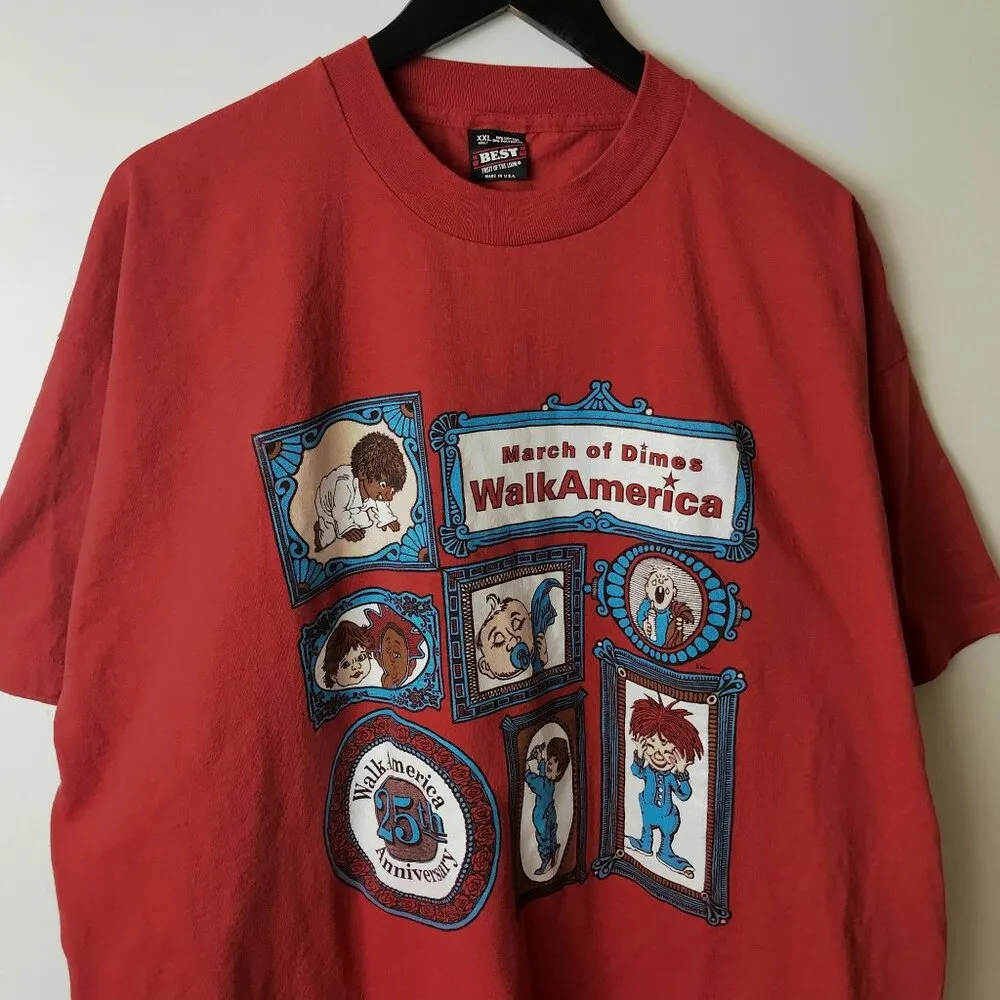 Vintage 90s March of Dimes WalkAmerica T-Shirt Red XXL Fruit of the Loom Unisex - Image 8