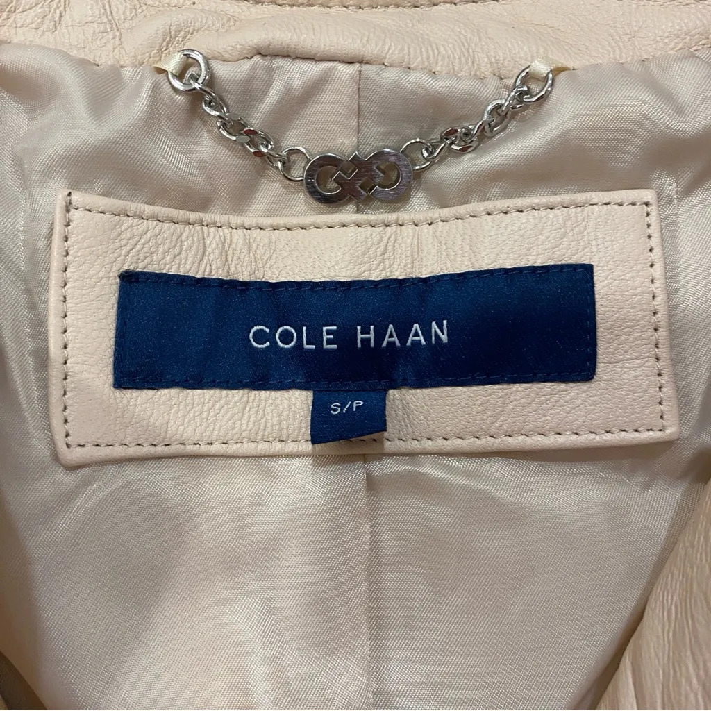 🌟COLE HAAN🌟 QUILTED JEWEL NECK ZIP UP LEATHER JACKET PINK SZ S - Image 7