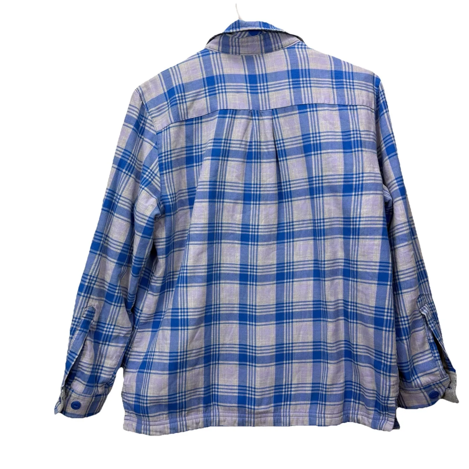 LL Bean Fleece Lined Flannel Blue Plaid Shirt Jacket Shacket Size XS PETITE - Image 7