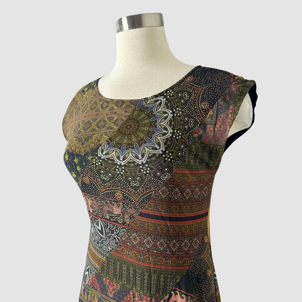 Desigual Patchwork Boho Fit and Flare Dress S Multicolor Sleeveless - Image 7