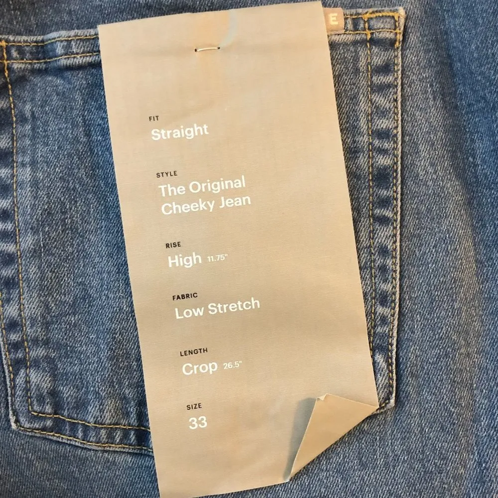 Everlane Womens The Original Cheeky Jeans Stretch Worn-In Mid Blue 33 Crop - Image 5