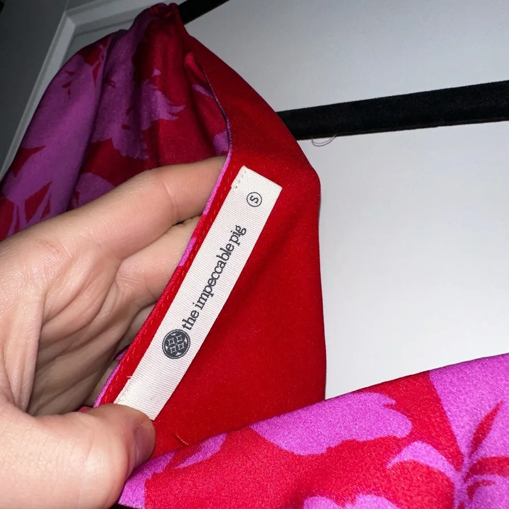 One Shoulder Pink and Red Midi Dress Size S - Image 6