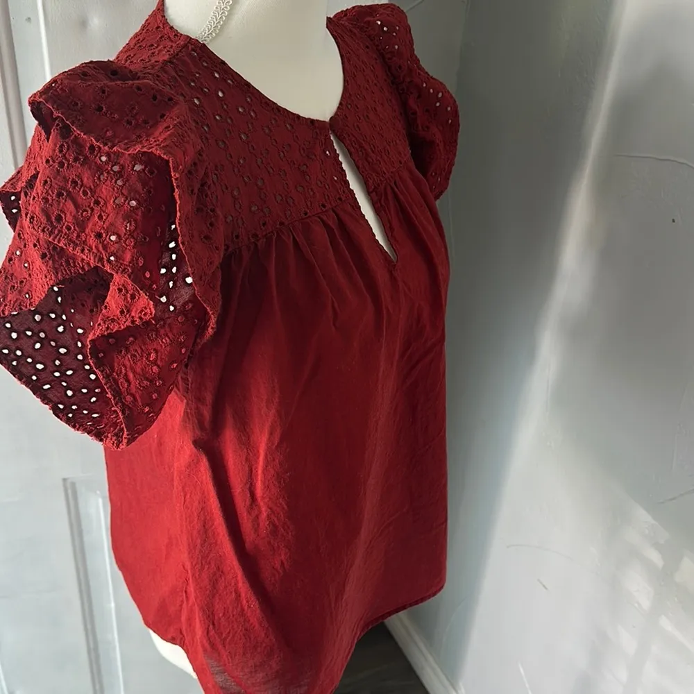 a.n.a Red Ruffled Flutter Sleeve Blouse - Image 3