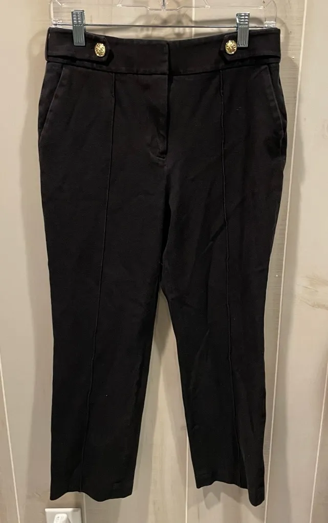 Elie Tahari Cute cotton canvas gold chunky button ankle pants stretch crops - Image 1