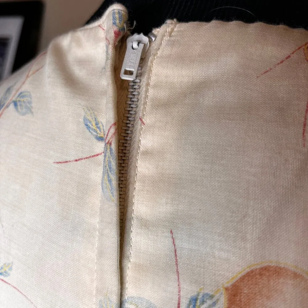 VTG Autumn Peach Leaf Maxi Dress 70s Cream Maxi Handmade SZ 6 Romantic Feminine Orange - Image 8