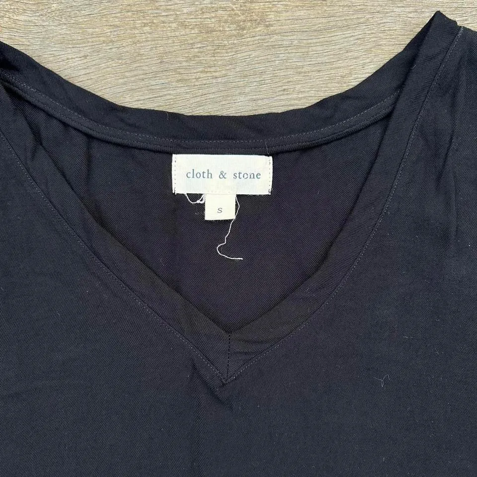 Black Rayon Cloth & Stone V-Neck T-Shirt Work Basic Tee - Image 3