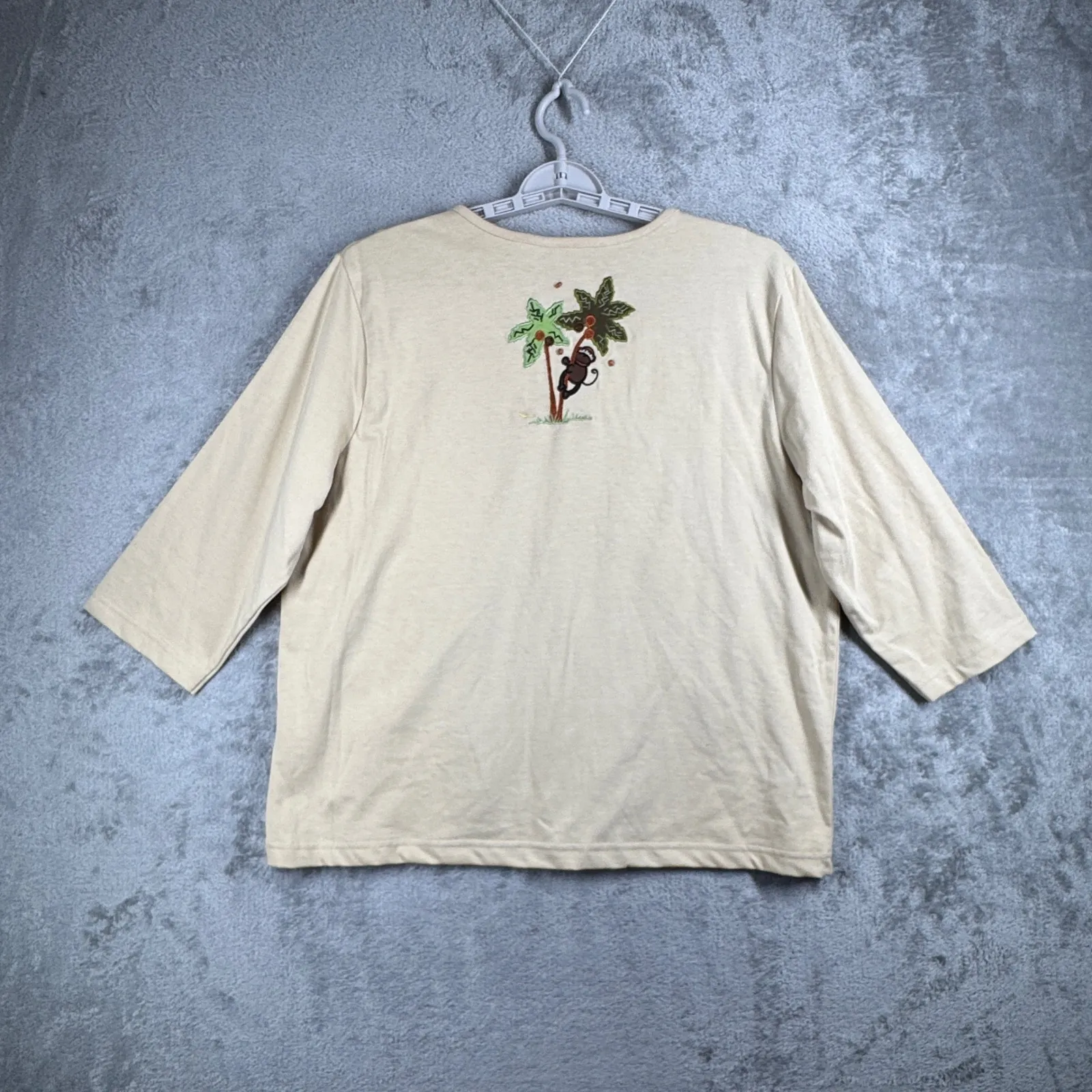 Onque‎ Casuals Cardigan Large Safari Monkey Giraffe Elephant Embroidered Novelty Tan - Image 3