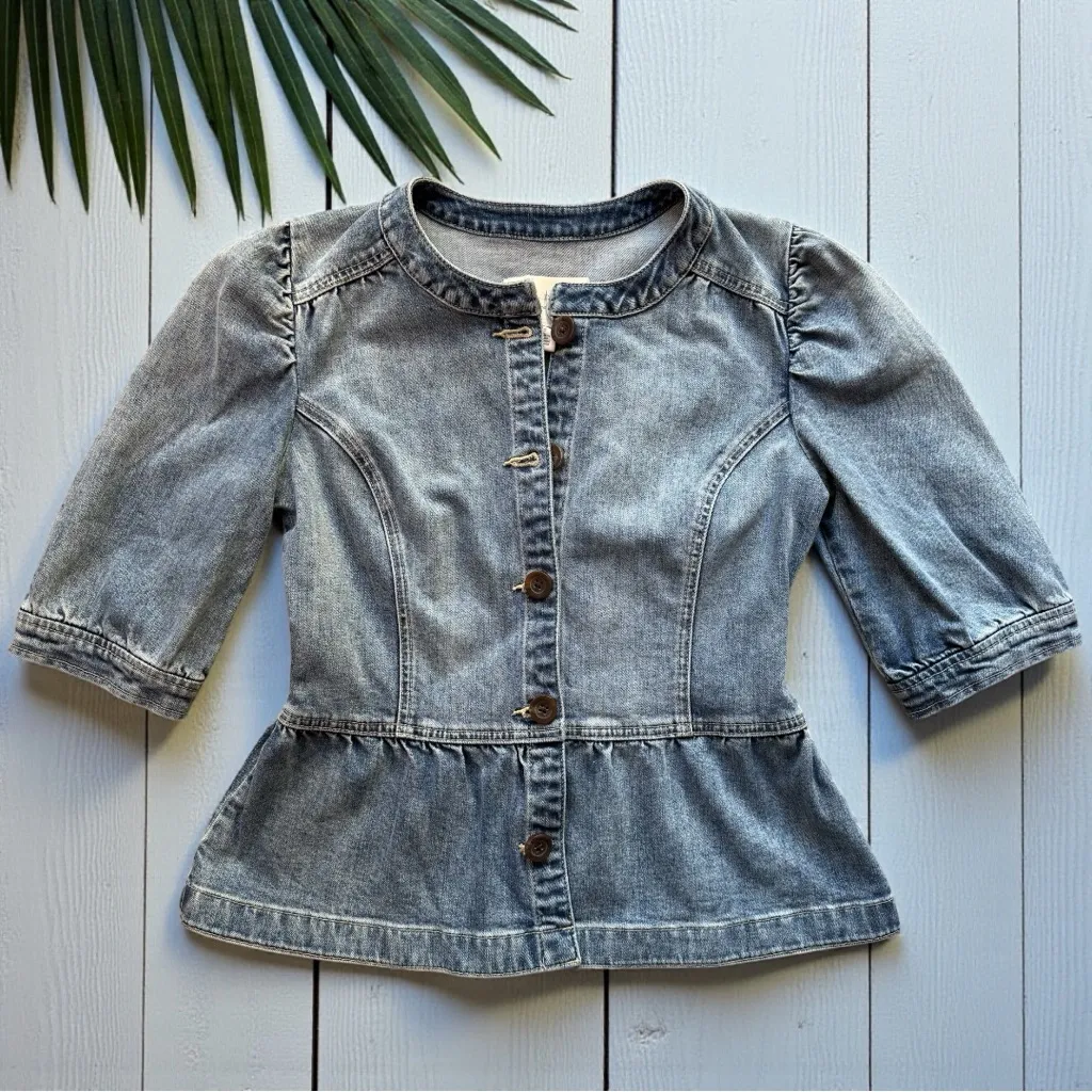 HINGE Denim Peplum Jacket Top – Anthropologie Exclusive – Size Small - Image 7