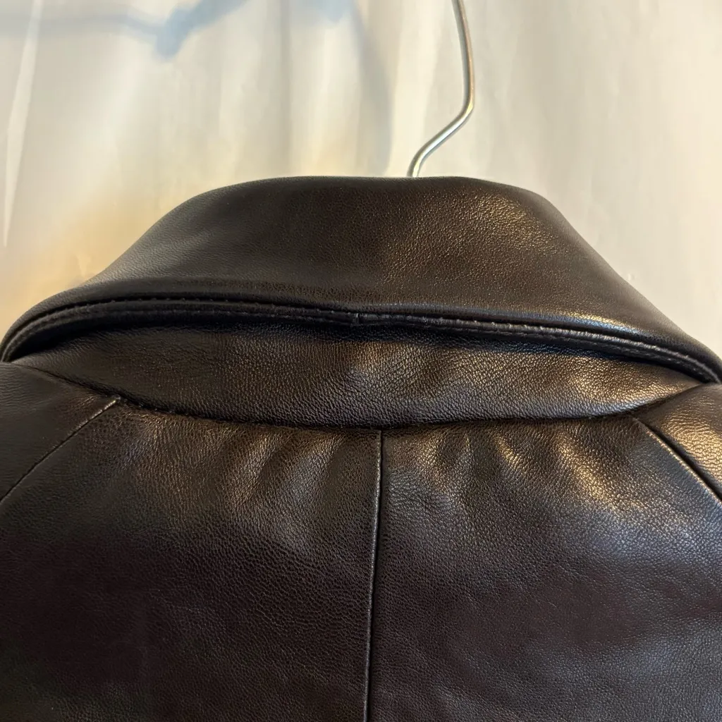 Talbots Leather‎ Jacket Womens Small P Black Buttery Soft Zip Up Lined Bikercore - Image 9