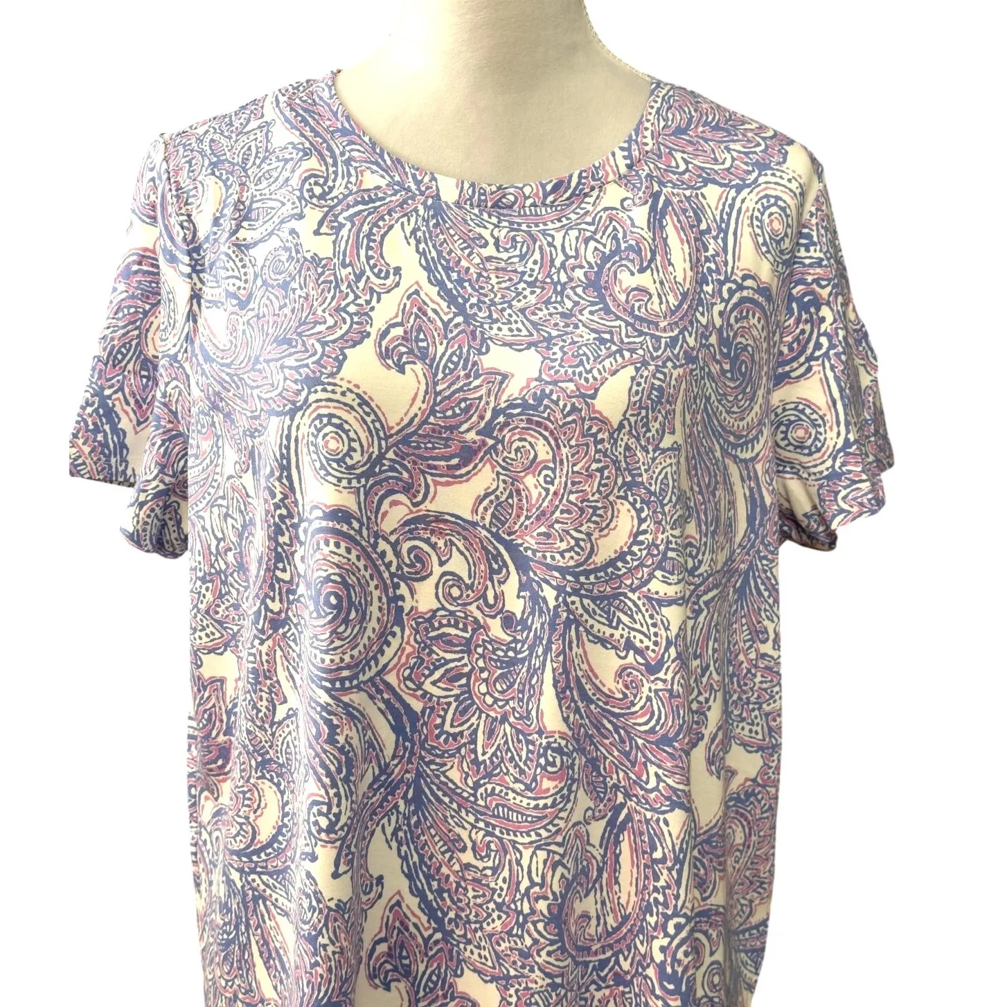Jones New York Paisley Blouse Short Sleeves Crew Neck Blue Purple Women's 1X NWT - Image 3