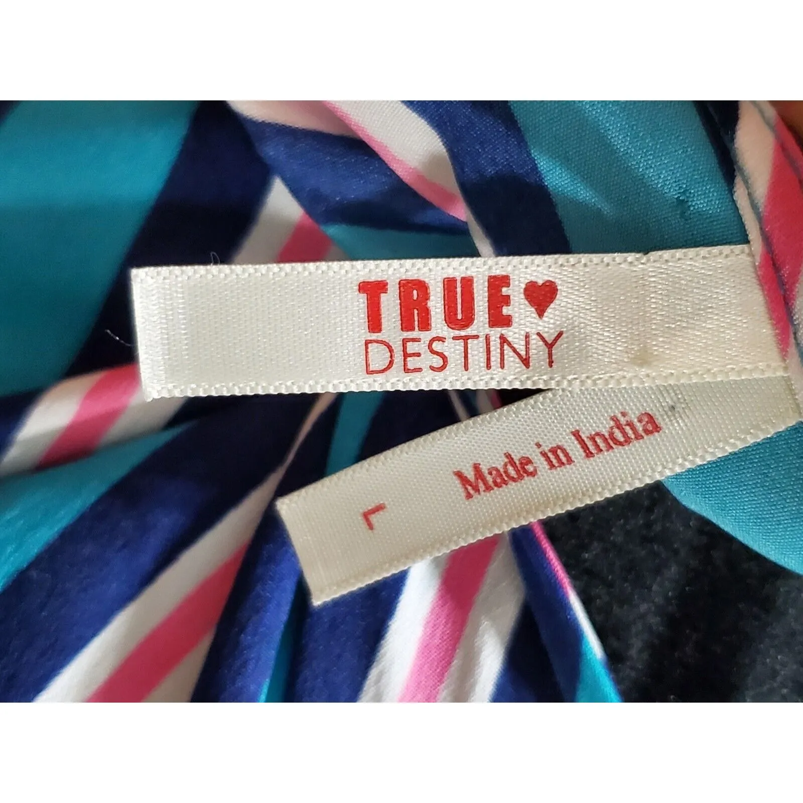 True Destiny Women Blue Striped Polyester V-Neck 3/4 Sleeve Knee Length Dress L - Image 9