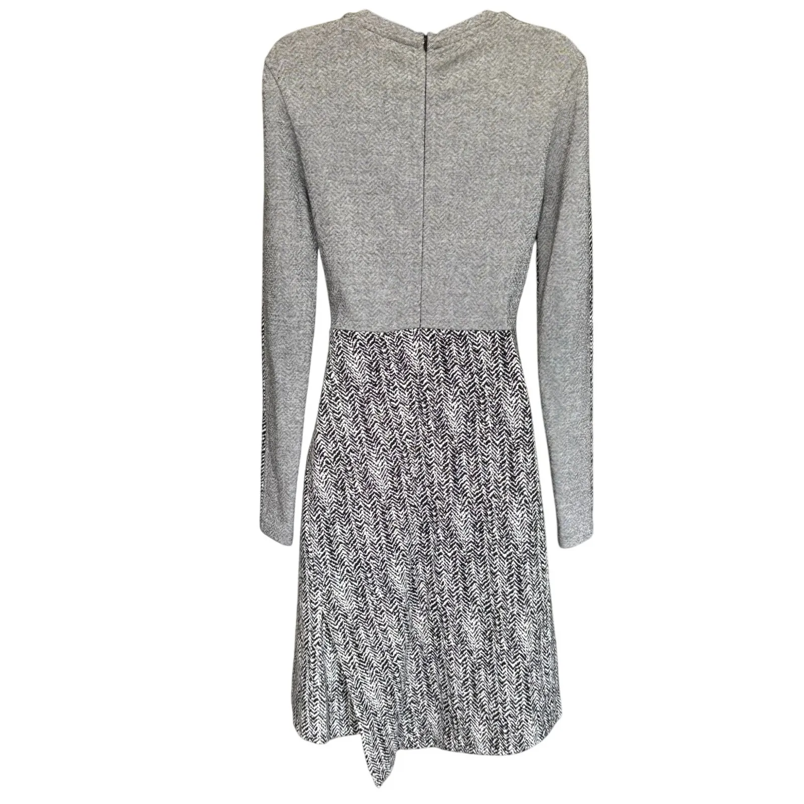 Stella McCartney Wool Blend‎ Asymmetric Houndstooth Dress Sz 42 Long Sleeve - Image 5