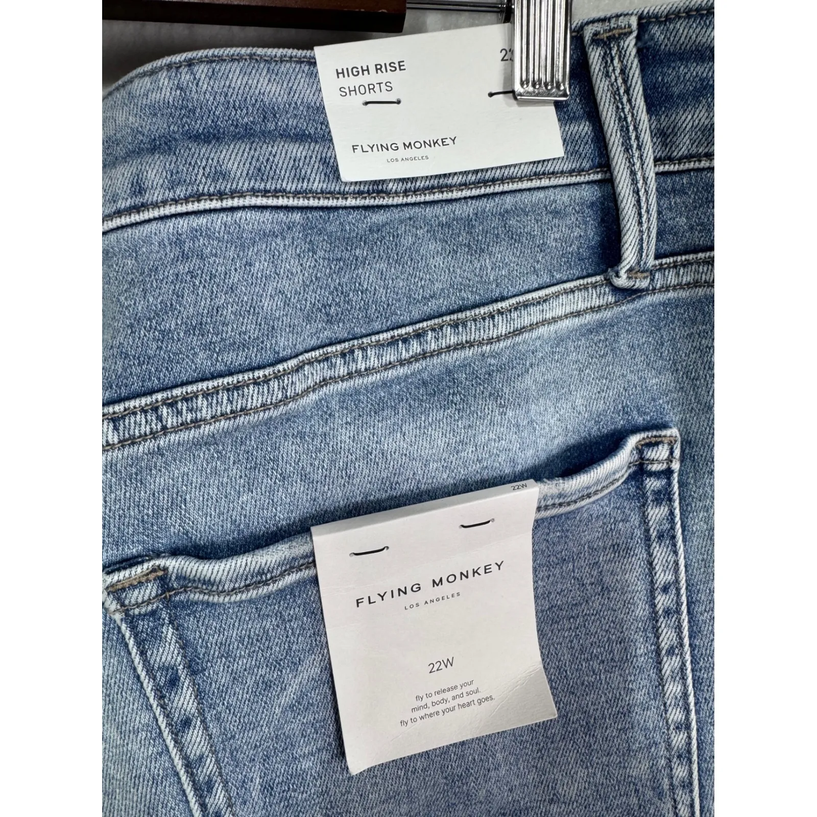 Flying Monkey High Rise Distressed Denim Cut Off Shorts Womens 22W Blue - Image 4