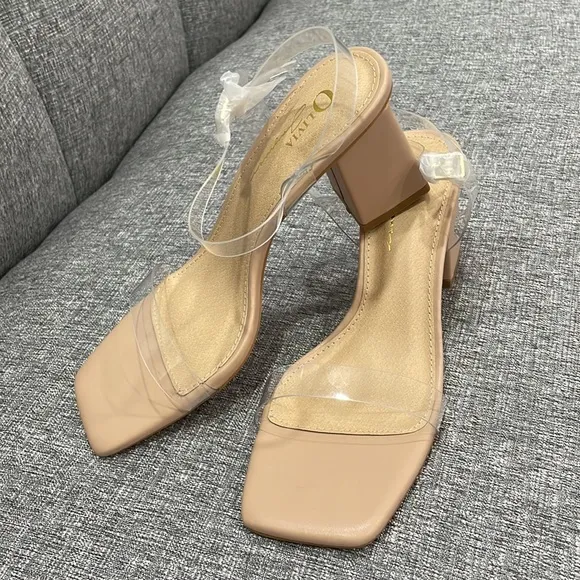 Olivia Jaymes Women's Clear Strap Block Heel Sandal Tan Size 8.5 - Image 2