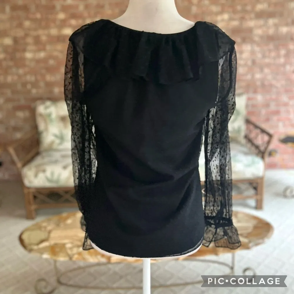 J. Crew Black Lace Ruffle Mesh Clip Dot Top NWT XS - Image 9