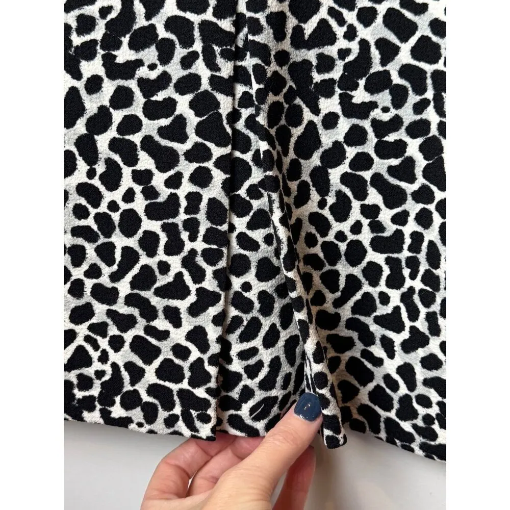 Talbots Dress Women 2 Black White Leopard Print Short Sleeve Knee Length Sheath‎ - Image 9