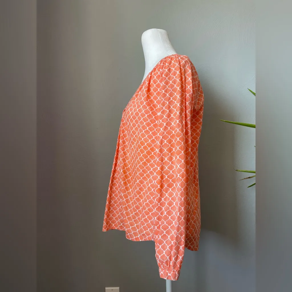 Boden Iconic Geometric Print Cotton Notch Neck Blouse Orange Size 6 - Image 4