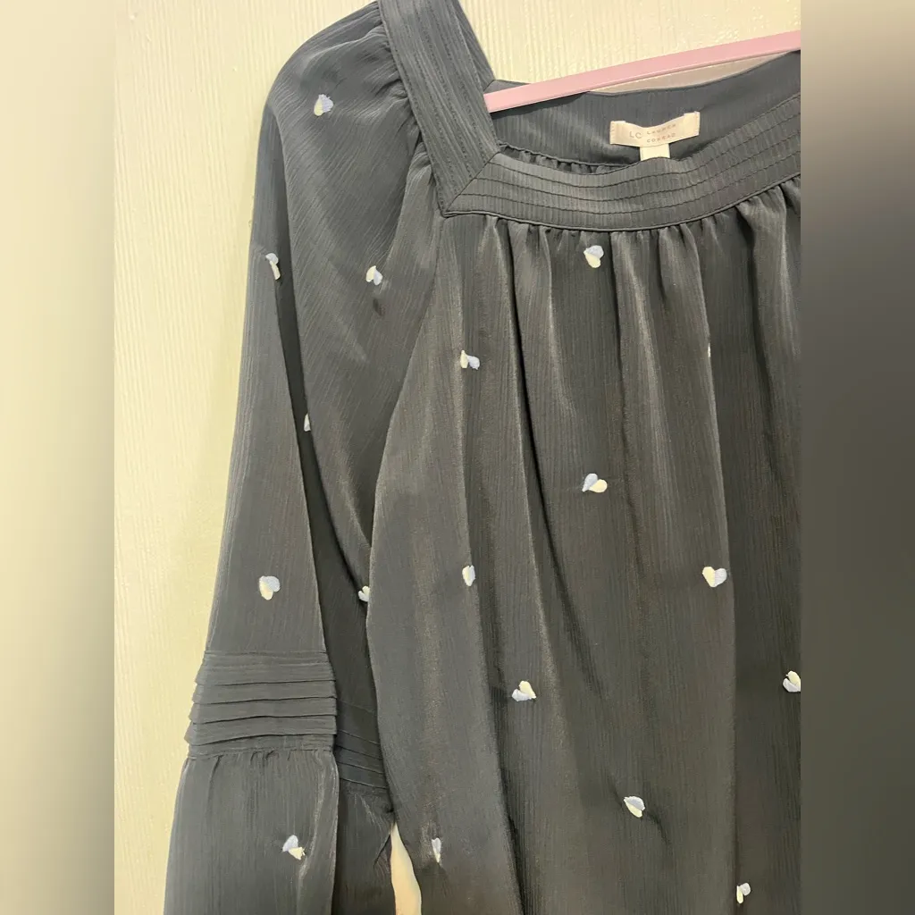 LC Lauren Conrad Charcoal Blouse with White Embroidery - Image 3