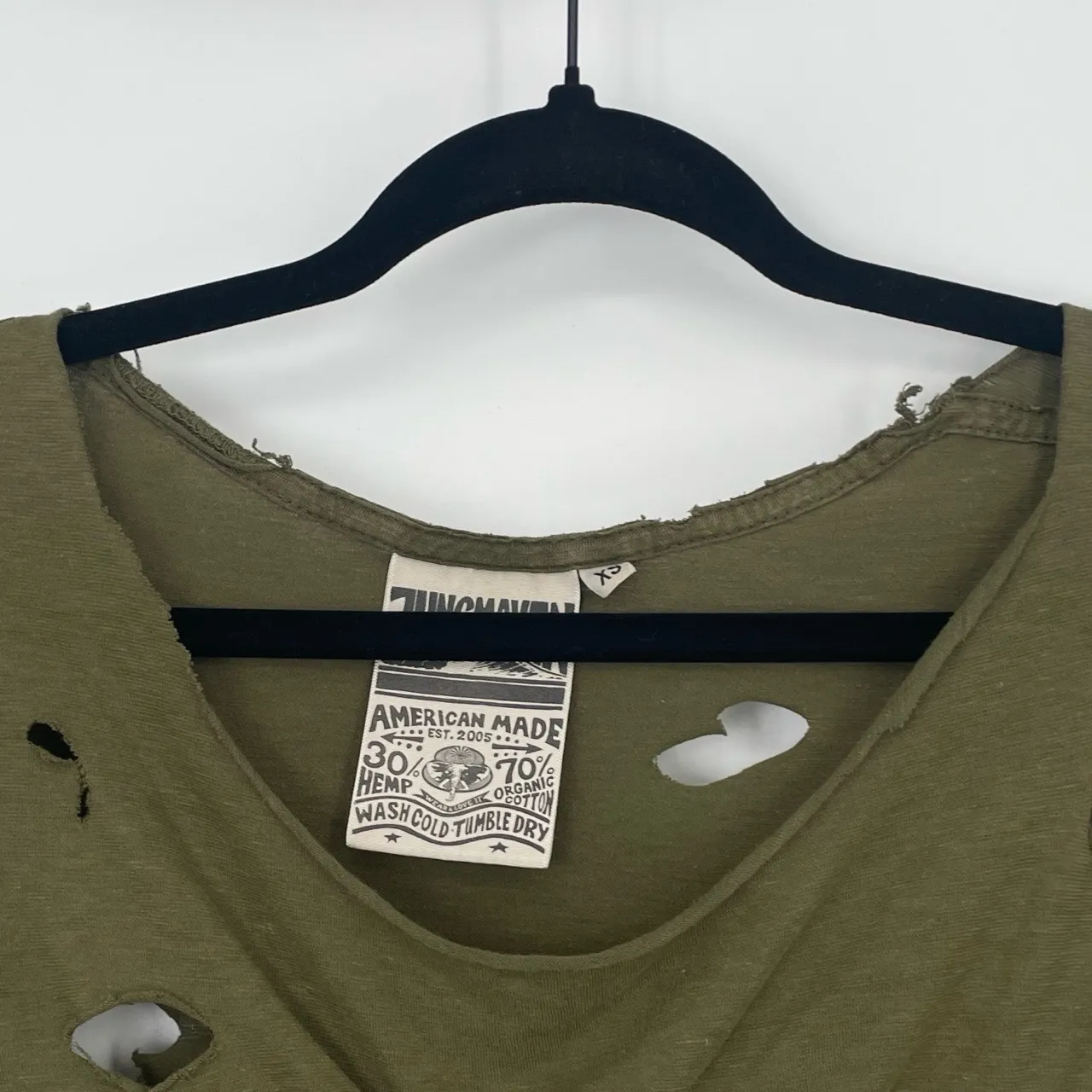 Jungmaven Ultra Distressed Olive‎ Green Womens Hemp Short Sleeve Crop Top XS - Image 4