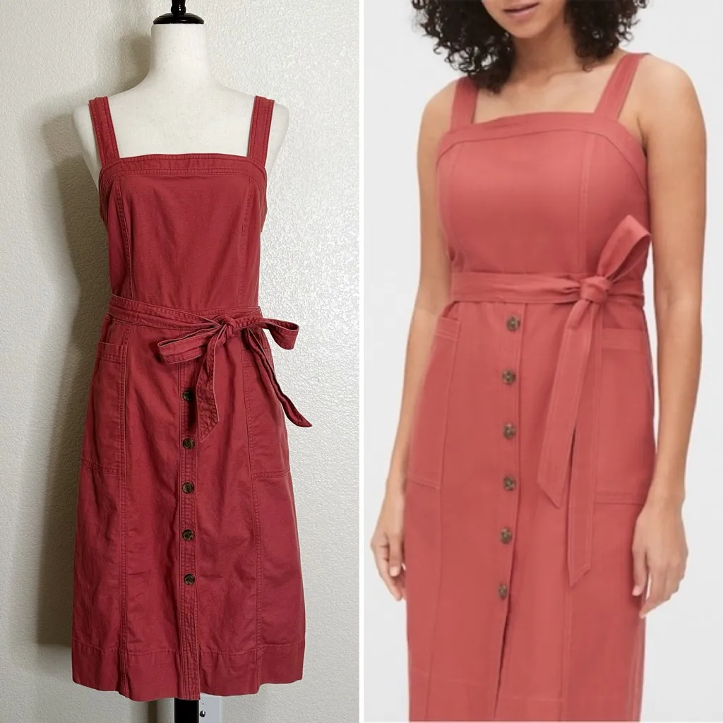 GAP Linen Blend Button-Front Apron Midi Dress, Size 8 Tall - Image 2
