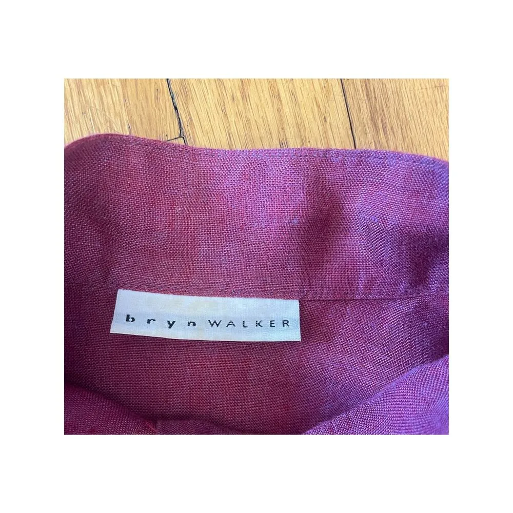 bryn WALKER 100% Linen Magenta Pink Relaxed Fit Standup Collar Blouse Size Small - Image 7