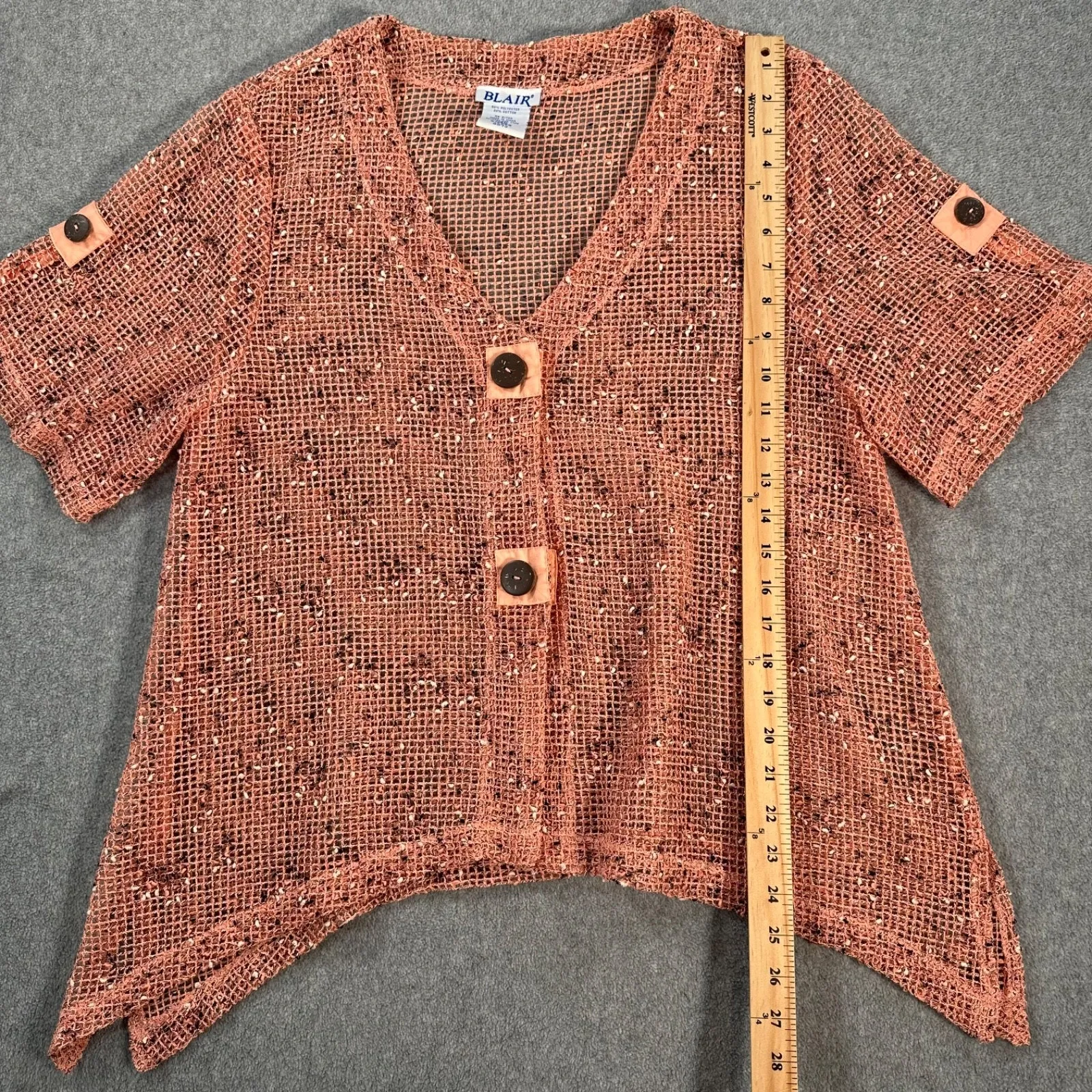 Blair Open Knit Crochet Cardigan Short Sleeve Women's Medium Vintage Peach Pink - Image 6