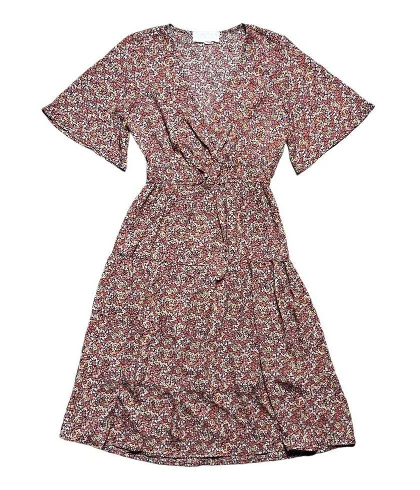 Superfoxx Pink Micro Floral Short Sleeve Knee Length Dress XS - Image 2
