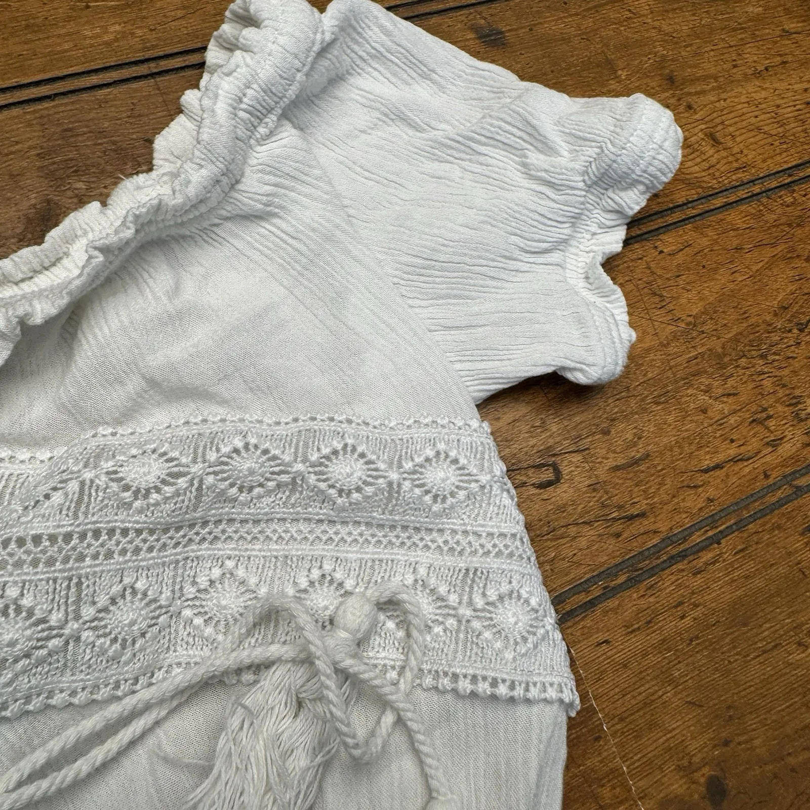 Ambiance Flowy Crochet Accents Top Short Sleeve Boho Festival Blouse Size S‎ - Image 5