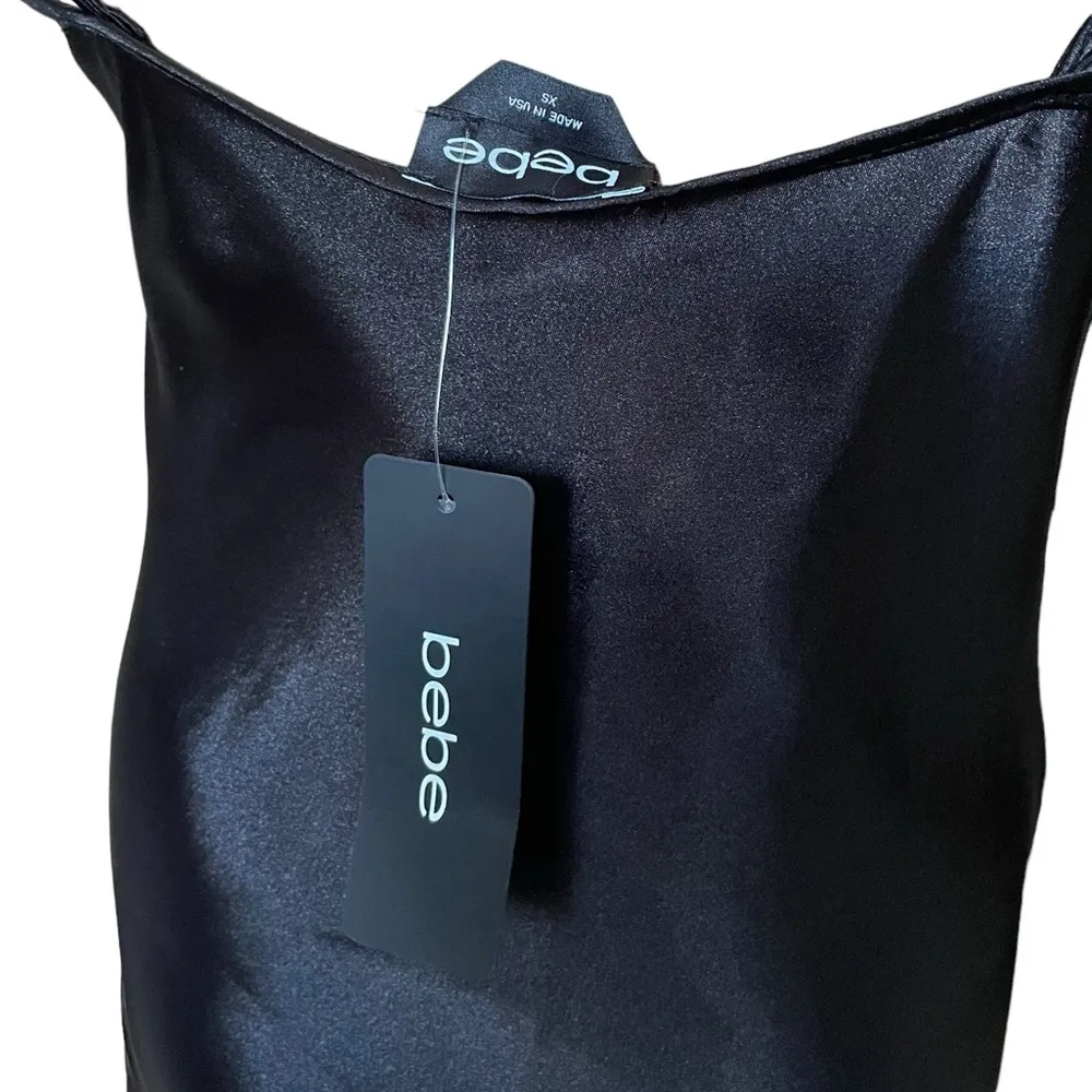 NEW Bebe Black Silky Satin Luxury Cowl Neck Midi Slip Dress - Image 6