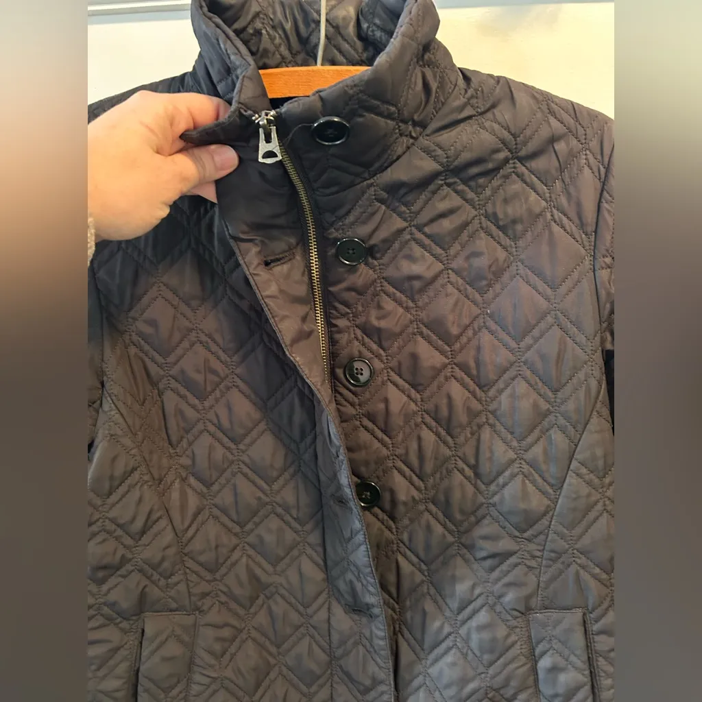 Lands' End Womens Diamond Quilted Primaloft Jacket XS P Button Black Lightweight - Image 2