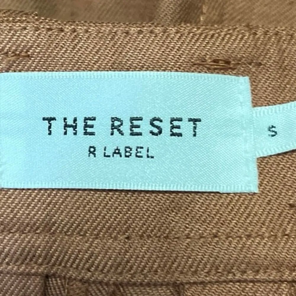 The Reset Brown Linen Pleated Straight Wide Leg Crop Trousers Dress Pants Size S - Image 4