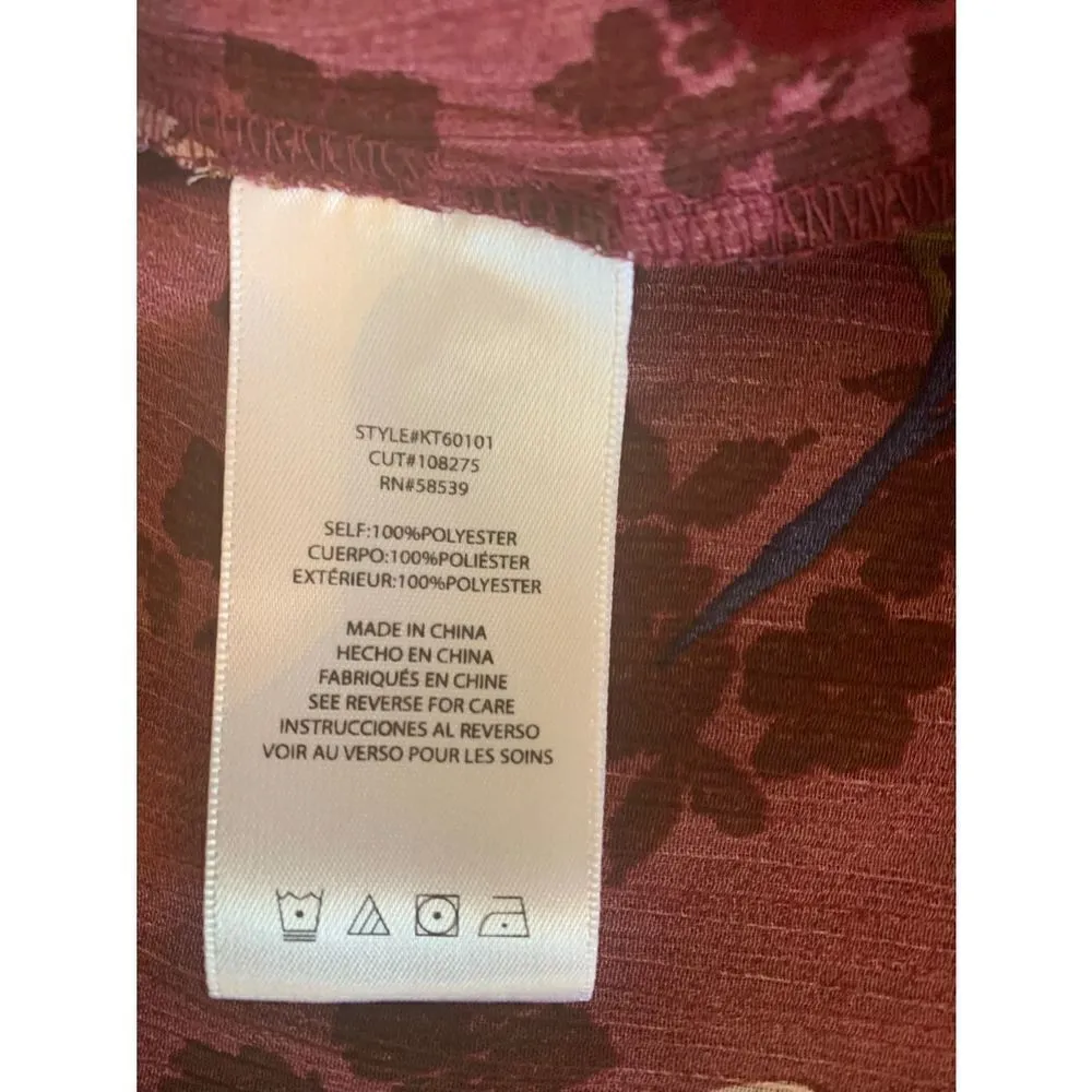 Kut from the Kloth Sheer Floral Burgundy Blouse size M - Image 8