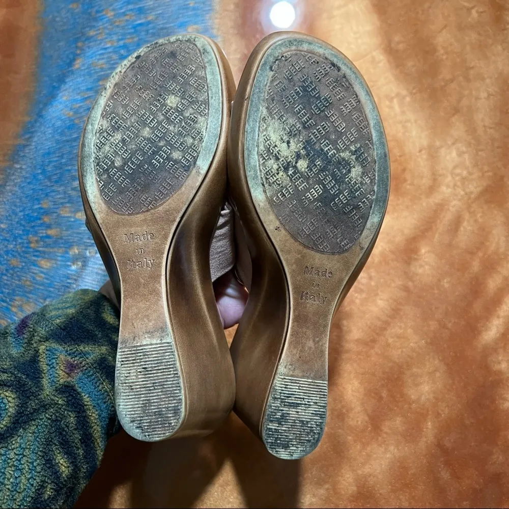 Italian Shoemakers Wedge Sandals pink organza and gold beads size 6.5 - Image 5