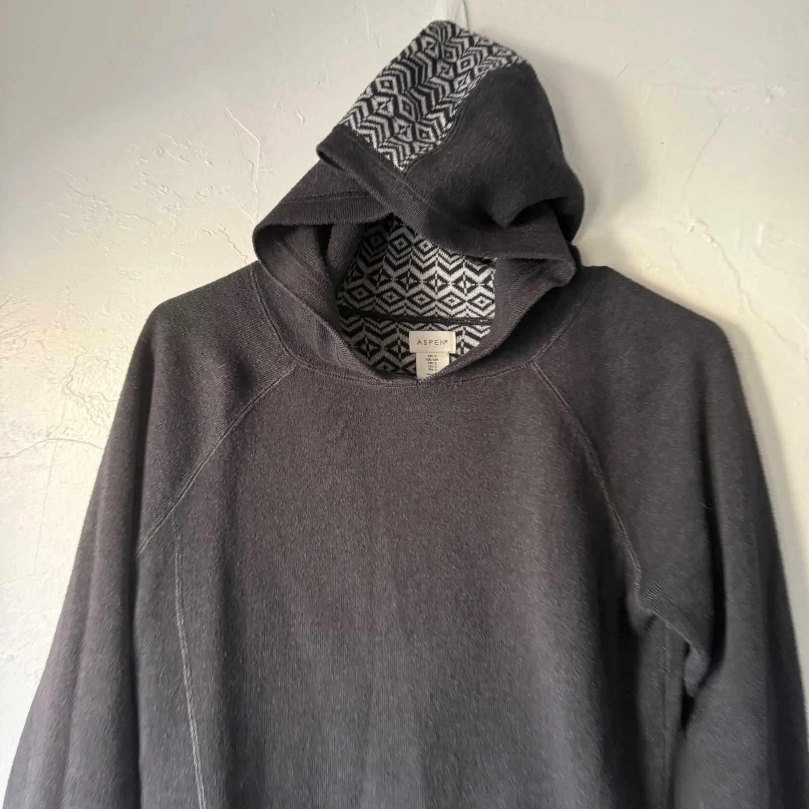 Aspen‎ Women's Charcoal Gray Fair Isle Pattern Hoodie Sweatshirt Size S Outdoor Black - Image 2