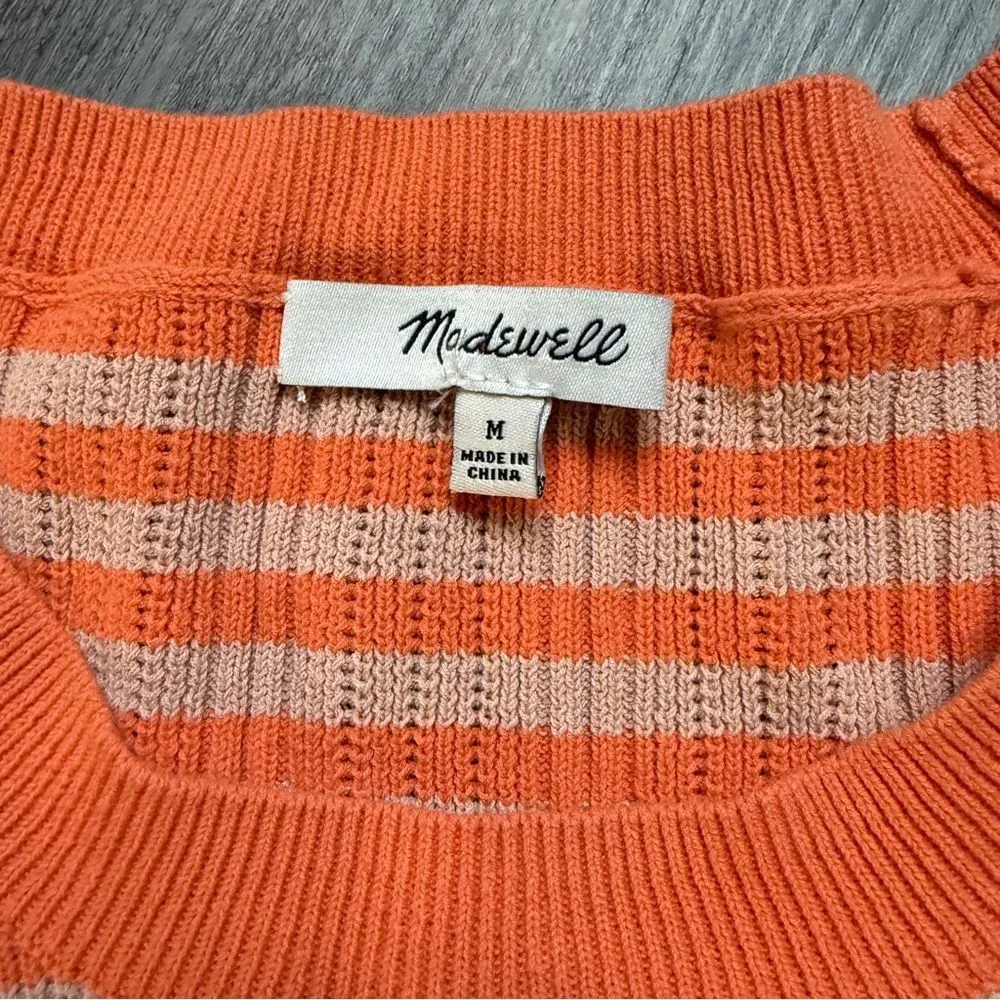 Madewell Ringer Sweater Tee Orange Stripe Ribbed Stretch Shirt Medium - Image 3