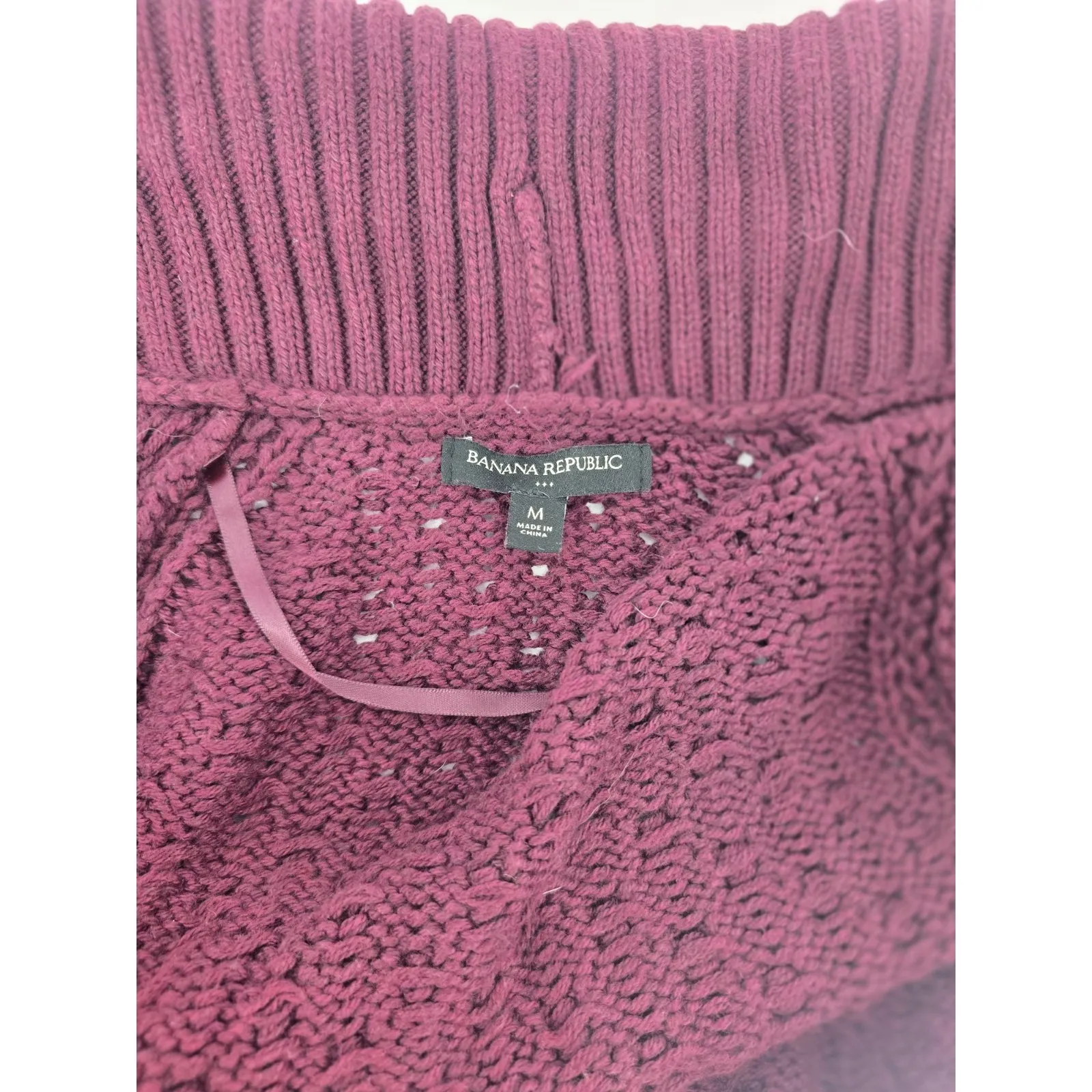 Banana Republic Cardigan Sweater Medium Shawl‎ Collar Maroon Cotton Blend - Image 3