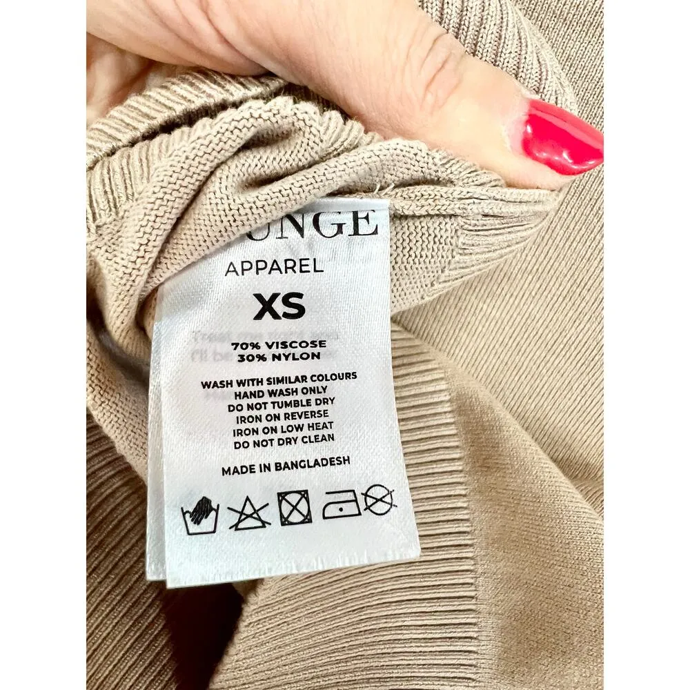 Lounge Knitted Long Sleeve Crop Top & Fold Waist Shorts Set Tan Women's Size XS - Image 10