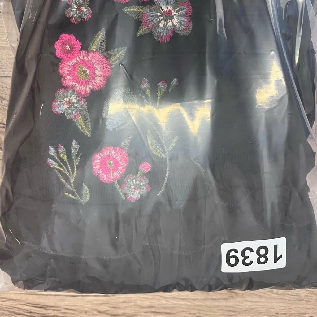 Kate Spade Black Floral Broome Street Embroidered‎ Ruffle Mixed Media Mini Dress - Image 7